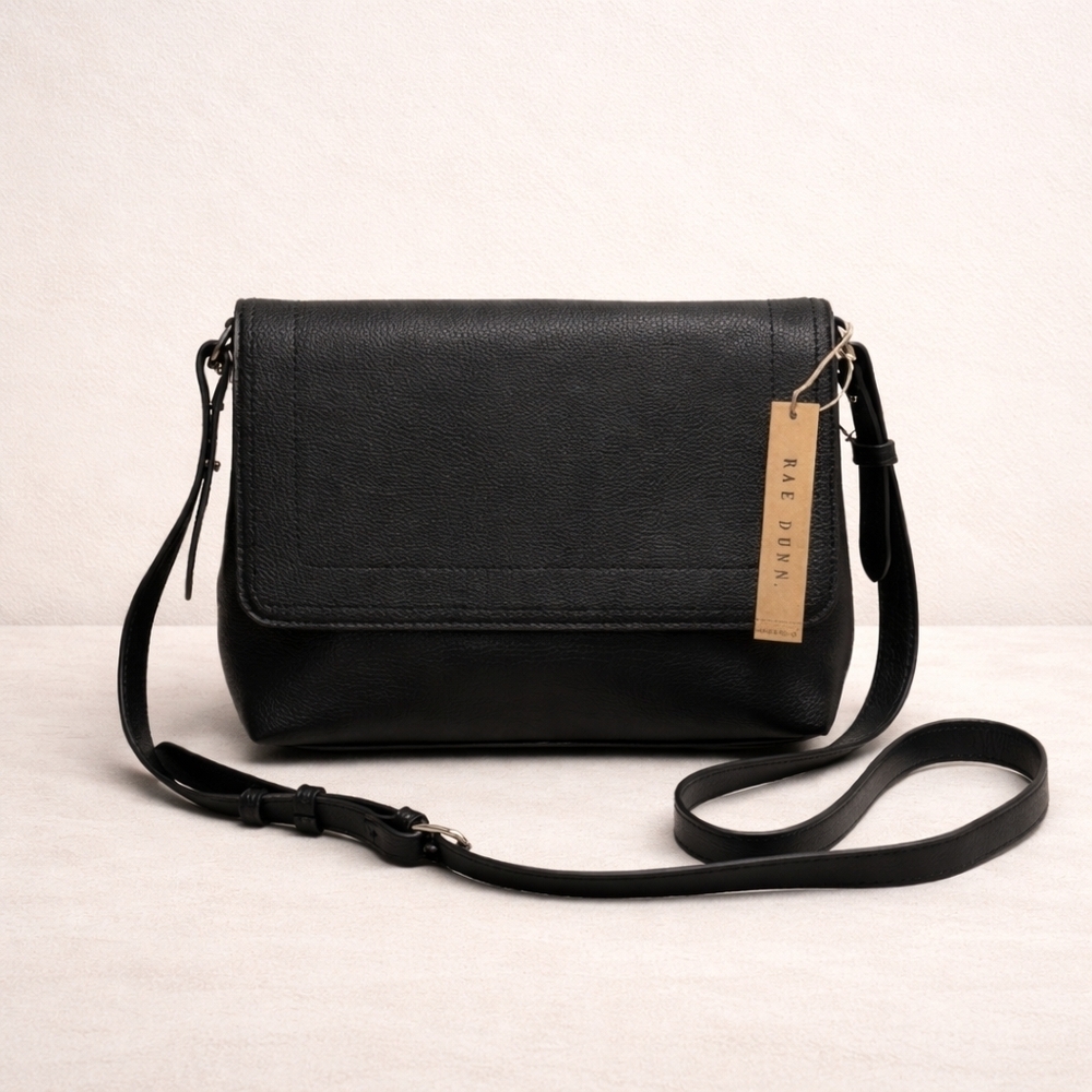 Rae Dunn Black Pebbled Leather Medium Shoulder Crossbody Adjustable Strap